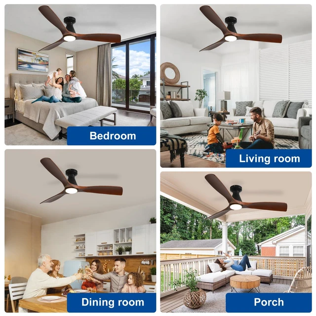 Alt view image 6 of 7 - 52-Inch Ceiling Fans with Lights: Walnut 3 Blade Flush Mount Low Profile Ceiling Fan for Bedroom - Dimmable Indoor Outdoor Fan with Remote Control Ultra Quiet DC Motor Timer
