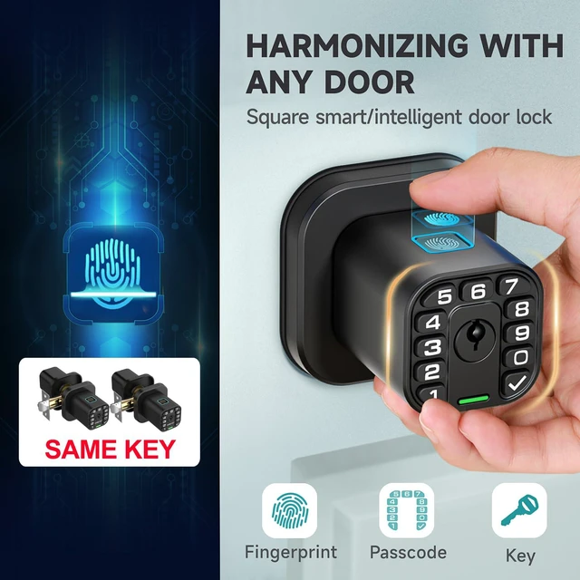 Alt view image 2 of 6 - Fingerprint Door knob, Smart Biometric Door Lock with Keypad, Keyless Entry Code Door Knob, Waterproof & Weatherproof, Auto Lock,Voice Navigation, For Bedroom, Gate,Office
