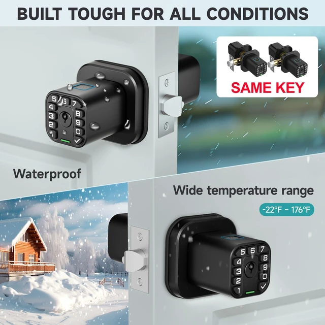 Alt view image 4 of 6 - Fingerprint Door knob, Smart Biometric Door Lock with Keypad, Keyless Entry Code Door Knob, Waterproof & Weatherproof, Auto Lock,Voice Navigation, For Bedroom, Gate,Office