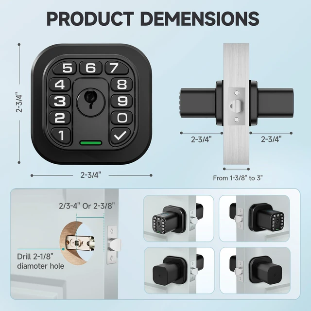 Alt view image 6 of 6 - Fingerprint Door knob, Smart Biometric Door Lock with Keypad, Keyless Entry Code Door Knob, Waterproof & Weatherproof, Auto Lock,Voice Navigation, For Bedroom, Gate,Office