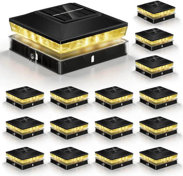Main image of Solar Post Cap Lights 16 Pack, Post Lights for 4x4 Wood/Vinyl Posts 3.5x3.5/4x4 Fence Post Solar Lights, IP65 Waterproof, 10-12H Upgraded Warm/Cool White Glow for Garden/Patio/Porch - Black
