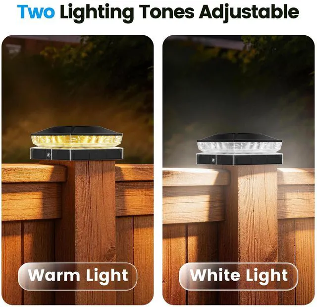 Alt view image 3 of 7 - Solar Post Cap Lights 16 Pack, Post Lights for 4x4 Wood/Vinyl Posts 3.5x3.5/4x4 Fence Post Solar Lights, IP65 Waterproof, 10-12H Upgraded Warm/Cool White Glow for Garden/Patio/Porch - Black
