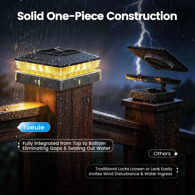 Alt view image 5 of 7 - Solar Post Cap Lights 16 Pack, Post Lights for 4x4 Wood/Vinyl Posts 3.5x3.5/4x4 Fence Post Solar Lights, IP65 Waterproof, 10-12H Upgraded Warm/Cool White Glow for Garden/Patio/Porch - Black