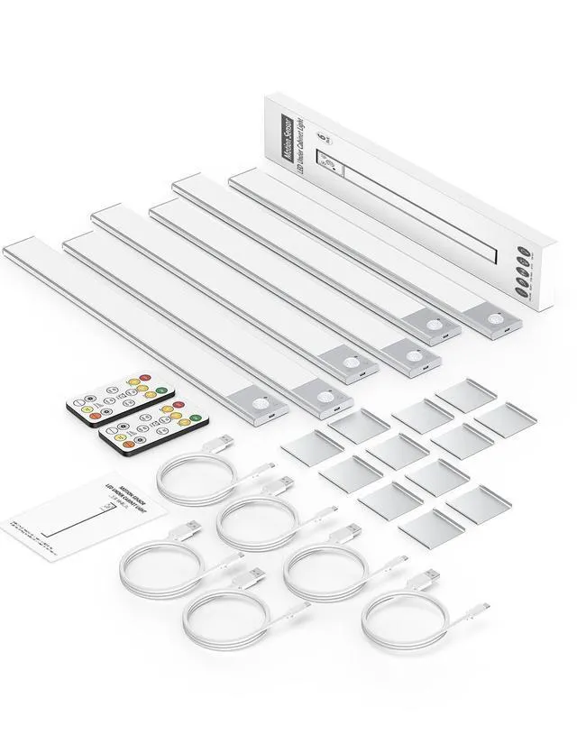 Alt view image 7 of 7 - 16" Under Cabinet Lighting Wireless, Remote, Motion Sensor, 6Pack, Silver 0.33" Ultra-thin Aluminum Alloy Body, USB-C Rechargeable, 3-Color-Temp, Dimming, Magnetic, 30Day Runtime for Kitchen Closet