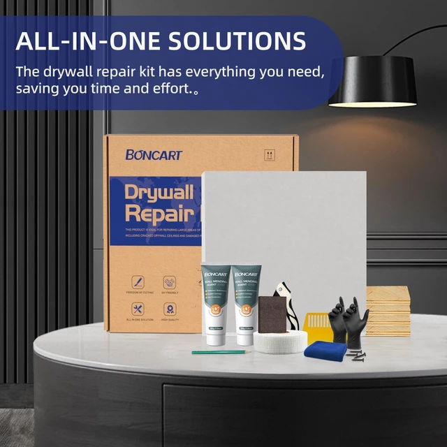 Alt view image 3 of 7 - Drywall Repair Kit with 20"x20" Panel - Large Hole Patch for Walls Quick and easy Sheetrock repair solution. Includes tools for wall surface hole filling and patching