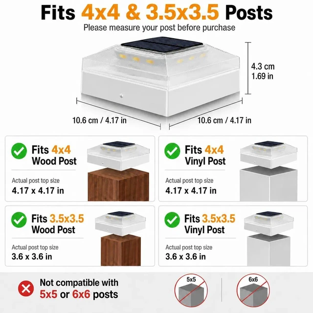 Alt view image 2 of 7 - 4x4 Solar Post Cap Lights Outdoor 16 Pack, 3 Color Modes/Dusk to Dawn/IP65 Waterproof, Fits 4x4 Vinyl/PVC Wood Posts Top, White LED Fence Topper Light for Deck, Backyard