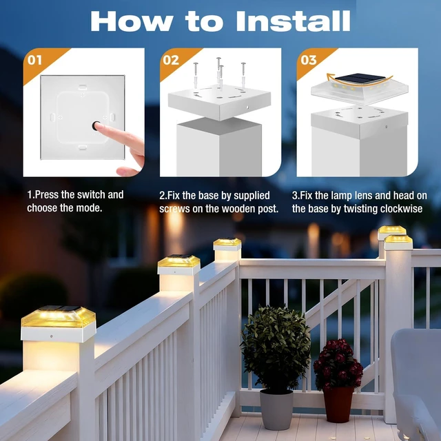 Alt view image 6 of 7 - 4x4 Solar Post Cap Lights Outdoor 16 Pack, 3 Color Modes/Dusk to Dawn/IP65 Waterproof, Fits 4x4 Vinyl/PVC Wood Posts Top, White LED Fence Topper Light for Deck, Backyard