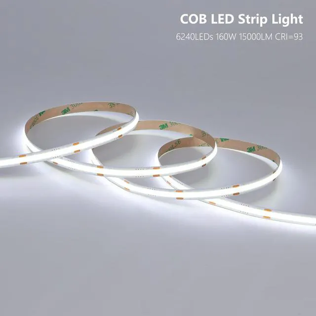 Alt view image 2 of 7 - 24V COB LED Strip Lights 65.6ft CRI 93 Cuttable with Power Supply 6000K Cool White LED Tape Light Adhesive 160W 312LEDs/m for Bedroom Kitchen Living Room Ceiling, 2 Rolls of 32.8ft