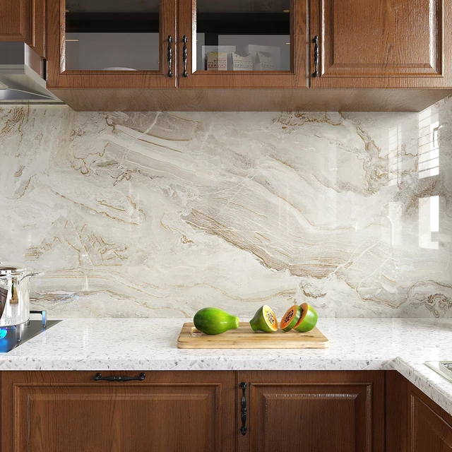 Alt view image 6 of 7 - Large Size Marble Contact Paper Peel and Stick Countertops for Kitchen Waterproof Beige Gold Marble Wallpaper for Countertops Walls 32''x118'' Self Adhesive Countertop Vinyl for Bathroom Desk