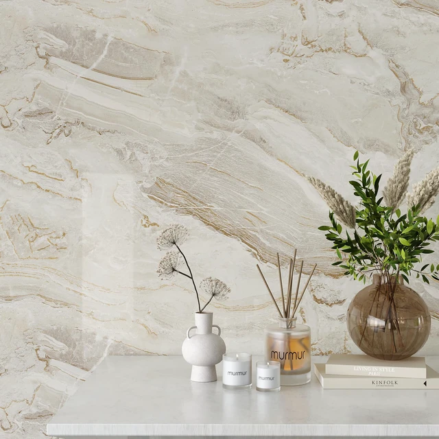 Alt view image 5 of 7 - Large Size Marble Contact Paper Peel and Stick Countertops for Kitchen Waterproof Beige Gold Marble Wallpaper for Countertops Walls 32''x118'' Self Adhesive Countertop Vinyl for Bathroom Desk