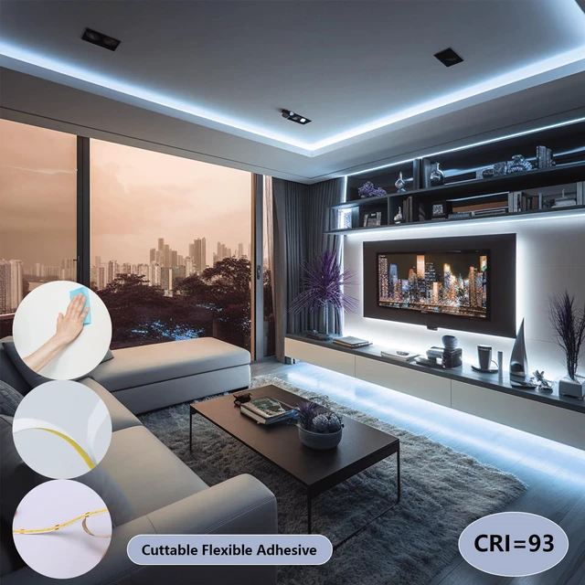 Alt view image 4 of 7 - 24V COB LED Strip Lights 65.6ft CRI 93 Cuttable with Power Supply 6000K Cool White LED Tape Light Adhesive 160W 312LEDs/m for Bedroom Kitchen Living Room Ceiling, 2 Rolls of 32.8ft