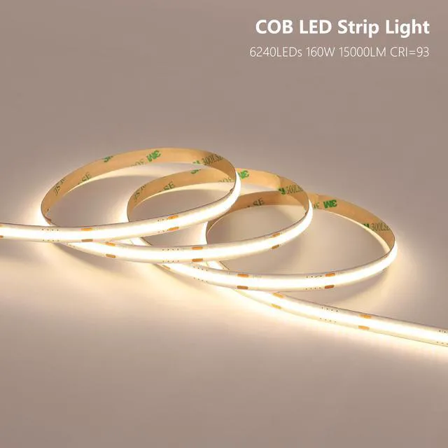Alt view image 2 of 7 - 24V COB LED Strip Lights 65.6ft CRI 93 Cuttable with Power Supply 4000K Natural White LED Tape Light Adhesive 160W 312LEDs/m for Bedroom Kitchen Living Room Ceiling, 2 Rolls of 32.8ft