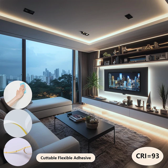 Alt view image 4 of 7 - 24V COB LED Strip Lights 65.6ft CRI 93 Cuttable with Power Supply 4000K Natural White LED Tape Light Adhesive 160W 312LEDs/m for Bedroom Kitchen Living Room Ceiling, 2 Rolls of 32.8ft