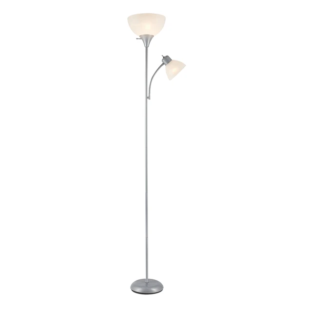 Alt view image 4 of 7 - 67134 72" Torchiere Floor Lamp and Adjustable Reading Light, Silver, Frosted Shade, Dual Rotary Switch, 3-Step Dimming, Modern Lighting for Living Room or Office, Timeless (Pack of 2)