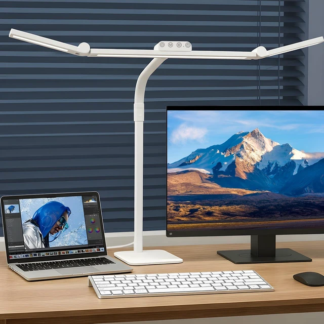 Main image of LED Desk Lamp for Home Office with Base, 28.2" Adjustable Gooseneck Swing Arm Bright Desk Light, Dimmable Architect Table Lamp for Desktop Computer Light, Reading, Study, WorkbenchWhite