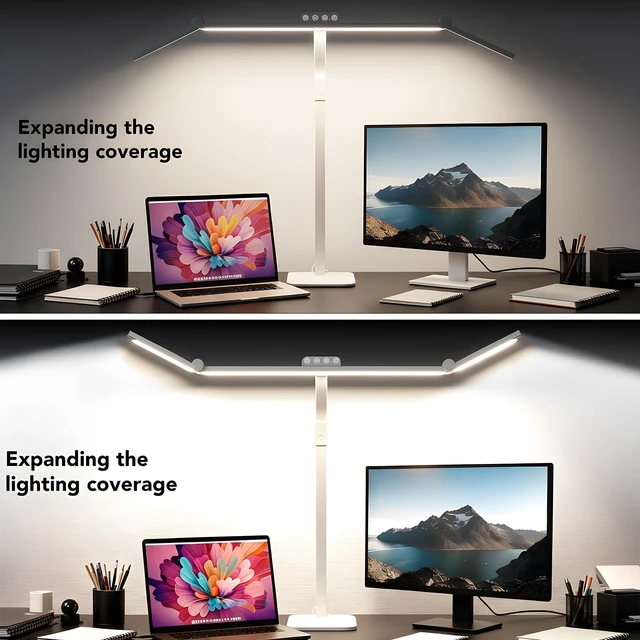 Alt view image 2 of 7 - LED Desk Lamp for Home Office with Base, 28.2" Adjustable Gooseneck Swing Arm Bright Desk Light, Dimmable Architect Table Lamp for Desktop Computer Light, Reading, Study, WorkbenchWhite