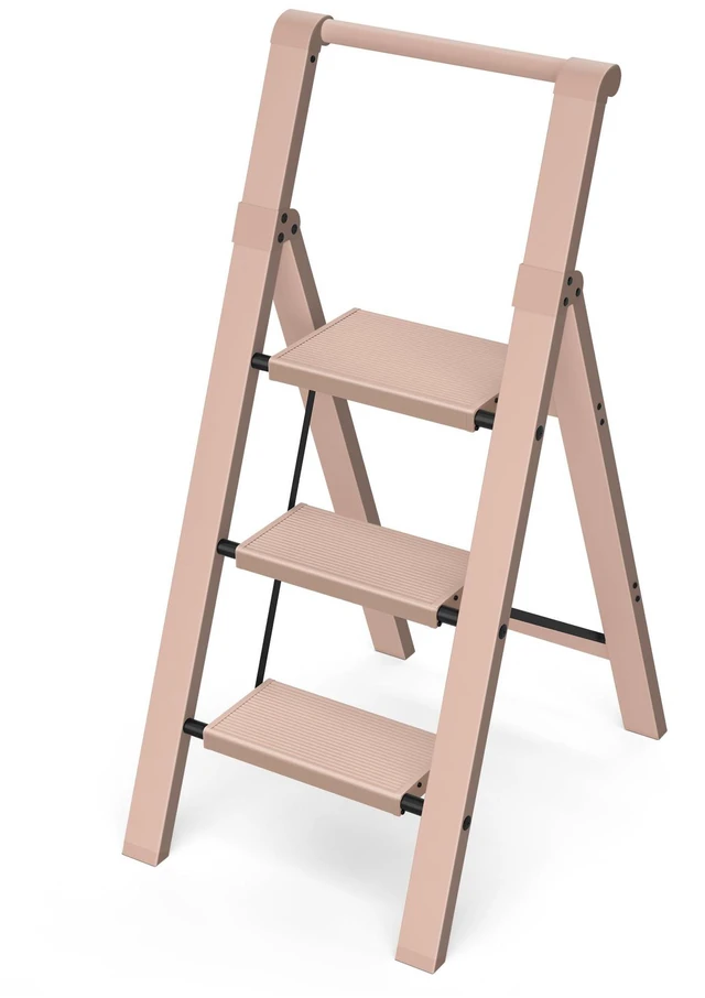 Main image of 3 Step Ladder,Aluminum Step Stool Foldable-Peach Pink Folding Ladder with Handgrip,Wide Top Pedal,330lbs Capacity for Home,Office,Kitchen