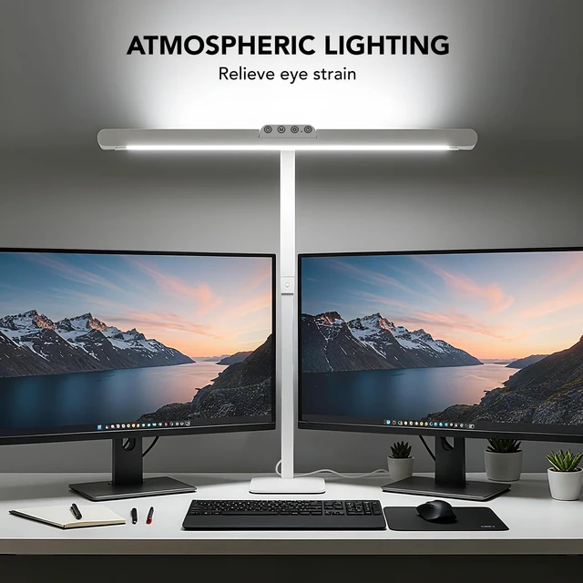 Alt view image 3 of 7 - LED Desk Lamp for Home Office with Base, 28.2" Adjustable Gooseneck Swing Arm Bright Desk Light, Dimmable Architect Table Lamp for Desktop Computer Light, Reading, Study, WorkbenchWhite
