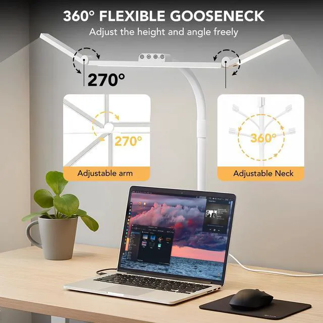 Alt view image 4 of 7 - LED Desk Lamp for Home Office with Base, 28.2" Adjustable Gooseneck Swing Arm Bright Desk Light, Dimmable Architect Table Lamp for Desktop Computer Light, Reading, Study, WorkbenchWhite