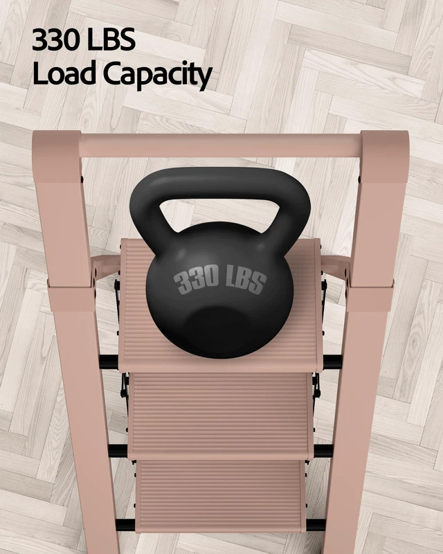 Alt view image 4 of 7 - 3 Step Ladder,Aluminum Step Stool Foldable-Peach Pink Folding Ladder with Handgrip,Wide Top Pedal,330lbs Capacity for Home,Office,Kitchen