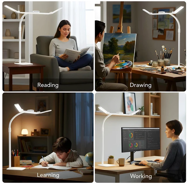 Alt view image 7 of 7 - LED Desk Lamp for Home Office with Base, 28.2" Adjustable Gooseneck Swing Arm Bright Desk Light, Dimmable Architect Table Lamp for Desktop Computer Light, Reading, Study, WorkbenchWhite