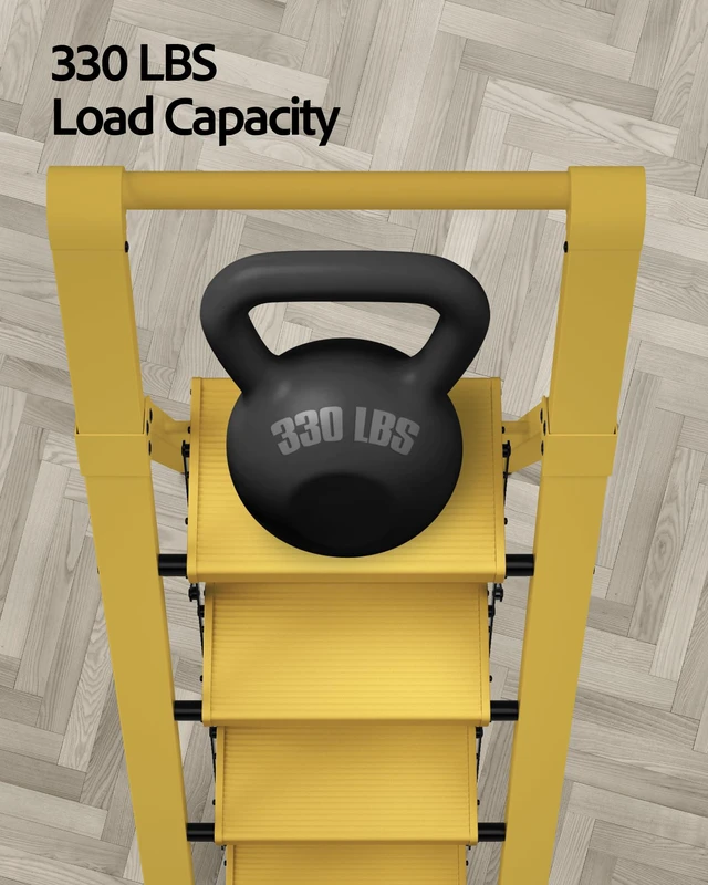 Alt view image 4 of 7 - 4 Step Ladder,Aluminum Step Stool Foldable-Twilight Yellow Lightweight Folding Ladder with Convenient Handgrip,Wide Top Pedal,330lbs Capacity Stepladder for Home,Office,Kitchen