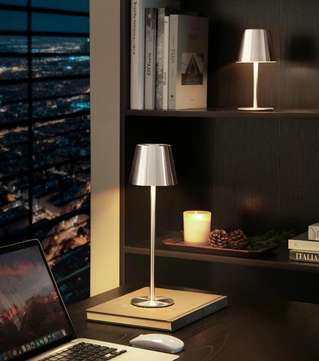 Alt view image 3 of 7 - 3 Pack Cordless Table Lamp, Portable Battery Operated Lamp with 3 Color Temps and Stepless Dimming, Rechargeable Table Lamp for Dinner, Desk, Cafe, Outdoor (Brushed Silver)