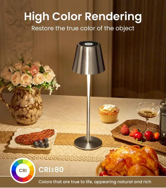 Alt view image 6 of 7 - 3 Pack Cordless Table Lamp, Portable Battery Operated Lamp with 3 Color Temps and Stepless Dimming, Rechargeable Table Lamp for Dinner, Desk, Cafe, Outdoor (Brushed Silver)