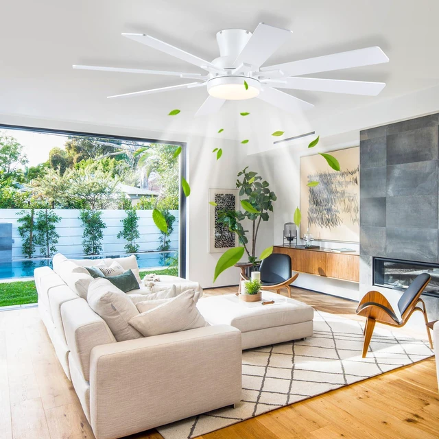 Alt view image 6 of 7 - 52 Inch Ceiling Fans with Lights Flush Mount Indoor Outdoor White Modern Low Profile Ceiling Fan with Remote/APP for Bedroom Living Room, Quiet DC Motor, Dimmable, 8 Dual-finish Wood Blades