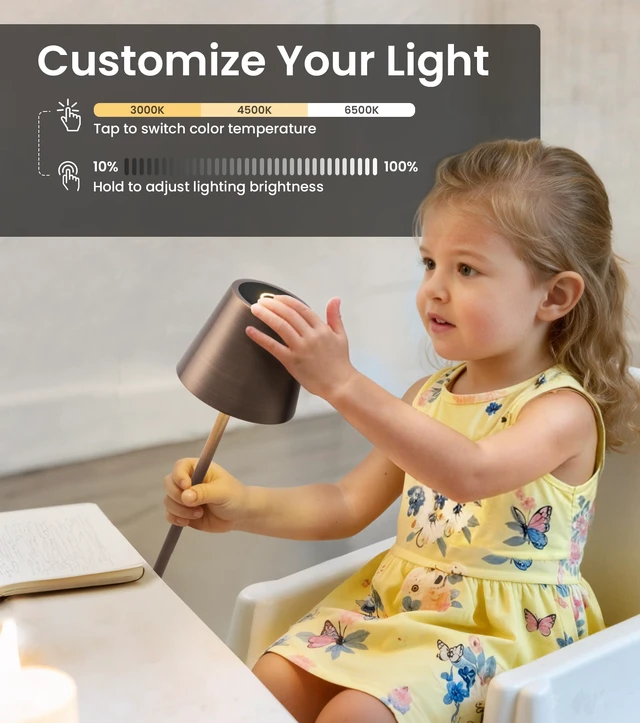 Alt view image 3 of 7 - 3 Pack Cordless Table Lamp, Portable Battery Operated Lamp with 3 Color Temps and Stepless Dimming, Rechargeable Table Lamp for Dinner, Desk, Cafe, Outdoor (Brushed Mocha)