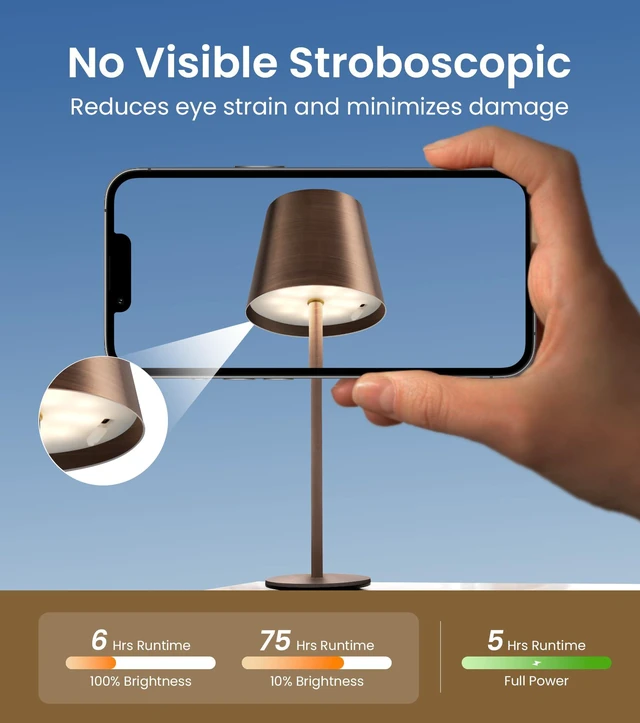 Alt view image 6 of 7 - 3 Pack Cordless Table Lamp, Portable Battery Operated Lamp with 3 Color Temps and Stepless Dimming, Rechargeable Table Lamp for Dinner, Desk, Cafe, Outdoor (Brushed Mocha)
