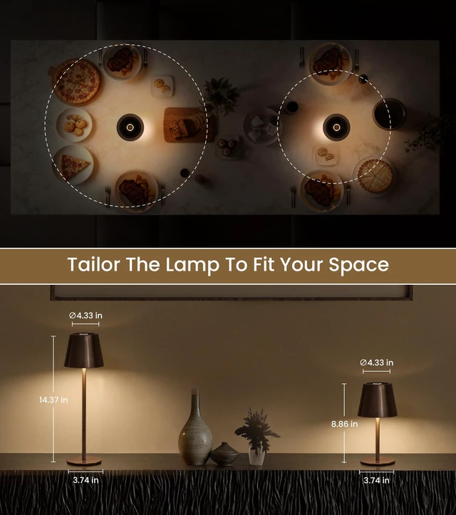 Alt view image 7 of 7 - 3 Pack Cordless Table Lamp, Portable Battery Operated Lamp with 3 Color Temps and Stepless Dimming, Rechargeable Table Lamp for Dinner, Desk, Cafe, Outdoor (Brushed Mocha)