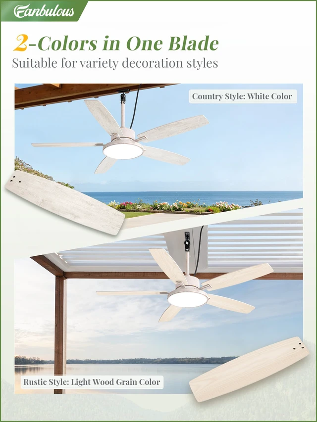 Alt view image 5 of 7 - 52" Outdoor Ceiling Fan with Light IP65 Outdoor Fans for Patio Waterproof Wet Rated Ceiling Fan with 6-Speed DC Motor, Farmhouse Plug in Gazebo Fan for Porch Patios Pavilion(White Gold)