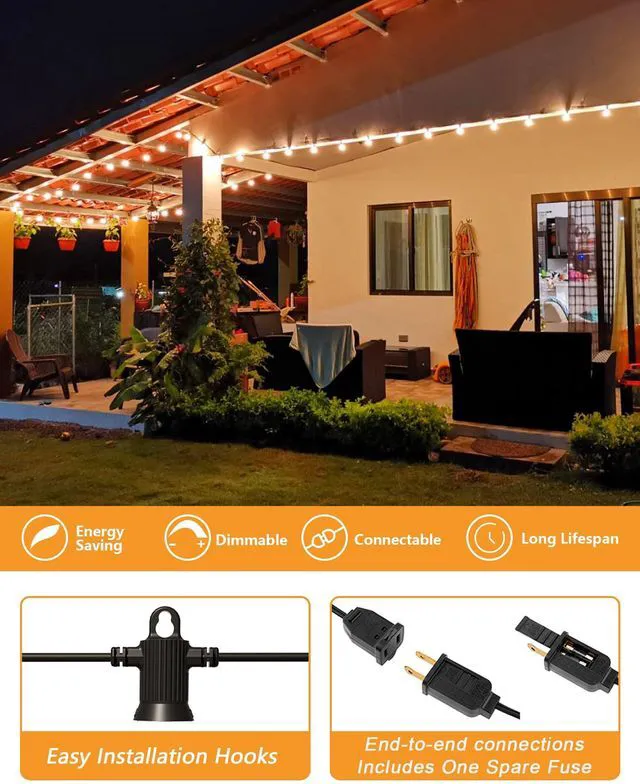 Alt view image 4 of 7 - Outdoor String Lights, 200FT G40 LED IP65 Waterproof Patio Lights 100 Shatterproof Globe Bulbs, Connectable Dimmable Hanging Lights for Outside Backyard Garden Bistro Porch, 2700K (2x100FT)