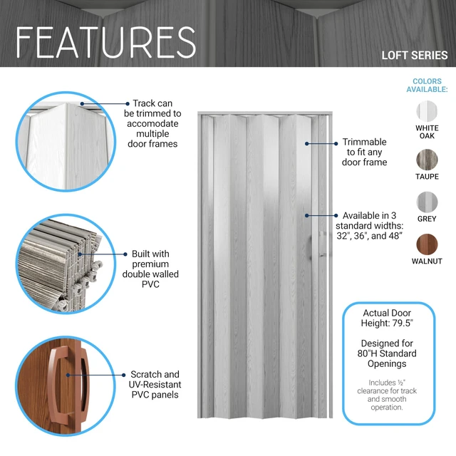 Alt view image 3 of 7 - 36" x 80" Premium Foldable Accordion Doors,Heavy Duty,Taupe Foldable accordion doors w/ doublewalled heavyduty panels, ideal as interior room dividers for privacy, spacesaving design
