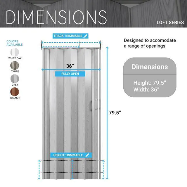 Alt view image 4 of 7 - 36" x 80" Premium Foldable Accordion Doors,Heavy Duty,Taupe Foldable accordion doors w/ doublewalled heavyduty panels, ideal as interior room dividers for privacy, spacesaving design