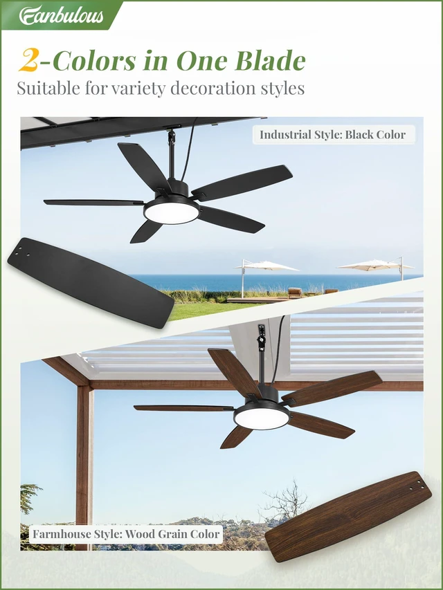 Alt view image 5 of 7 - 52" Outdoor Ceiling Fans with Light and Remote IP65 Wet Rated Waterproof Black Ceiling Fan with 6-Speed DC Motor, Farmhouse Plug in Gazebo Fan for Porch Patios Pavilion