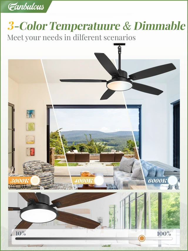 Alt view image 7 of 7 - 52" Outdoor Ceiling Fans with Light and Remote IP65 Wet Rated Waterproof Black Ceiling Fan with 6-Speed DC Motor, Farmhouse Plug in Gazebo Fan for Porch Patios Pavilion