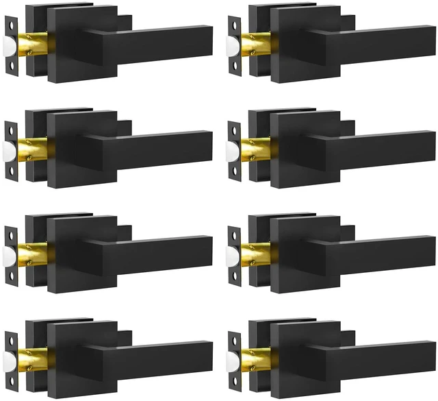 Main image of Passage Door Lever, 8 Pack Matte Black Interior Door Handles for Hallway and Closet, Heavy Duty Square Interior Keyless Door Handles Non-Locking Door Knobs for Right & Left Side Door