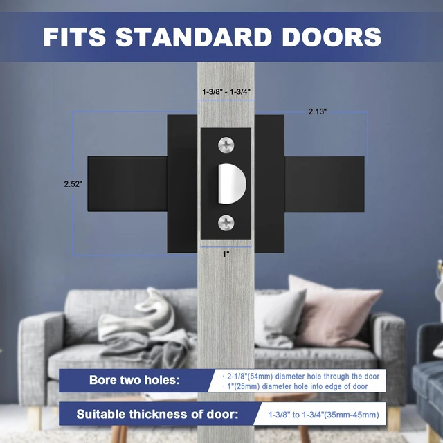Alt view image 4 of 7 - Passage Door Lever, 8 Pack Matte Black Interior Door Handles for Hallway and Closet, Heavy Duty Square Interior Keyless Door Handles Non-Locking Door Knobs for Right & Left Side Door