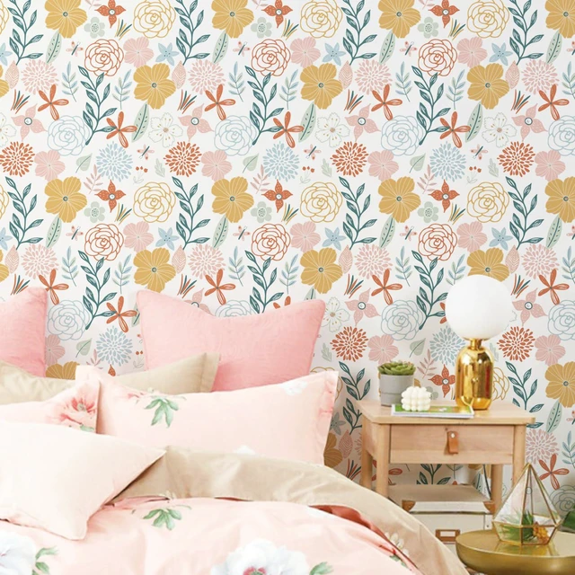 Alt view image 2 of 7 - Floral Peel and Stick Wallpaper 17.71×1181Boho Floral Wallpaper Pink Floral Contact Paper Self Adhesive Removable Wallpaper for Bathroom Cabinet Decorative