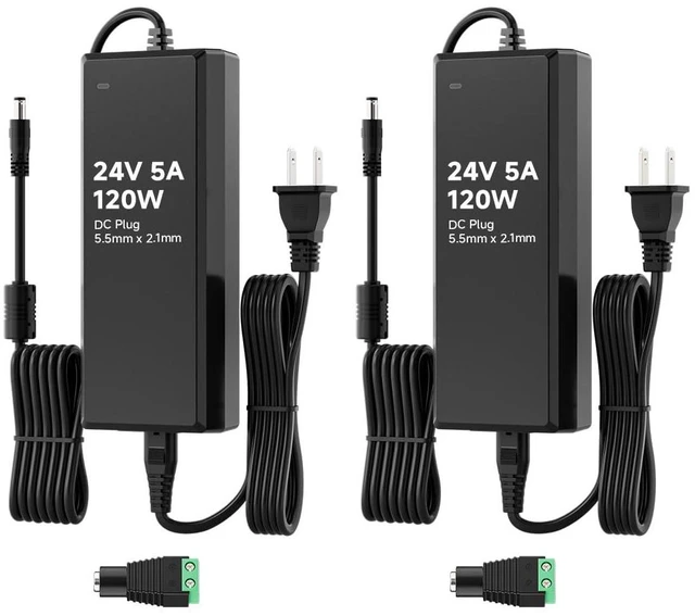 Main image of DC24V 5A 120W LED Driver 2 Pack, Power Supply 100-240V AC to 24V DC 120W Converter, Over Voltage Protection, Short Circuit Protection