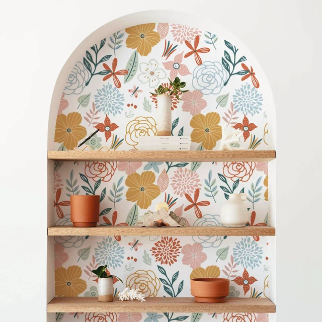 Alt view image 3 of 7 - Floral Peel and Stick Wallpaper 17.71×1181Boho Floral Wallpaper Pink Floral Contact Paper Self Adhesive Removable Wallpaper for Bathroom Cabinet Decorative