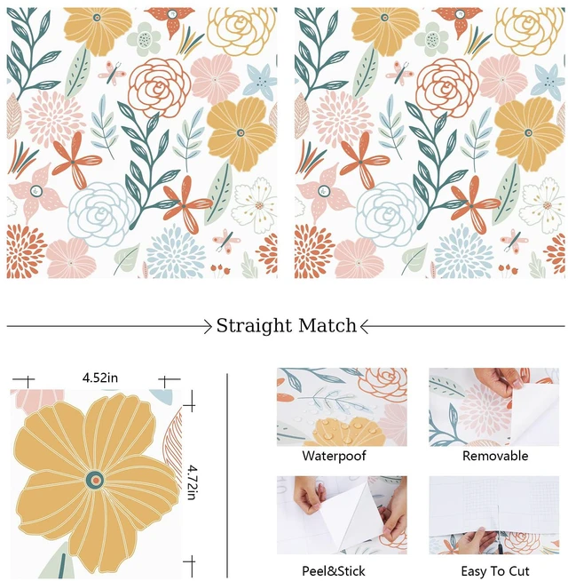 Alt view image 5 of 7 - Floral Peel and Stick Wallpaper 17.71×1181Boho Floral Wallpaper Pink Floral Contact Paper Self Adhesive Removable Wallpaper for Bathroom Cabinet Decorative
