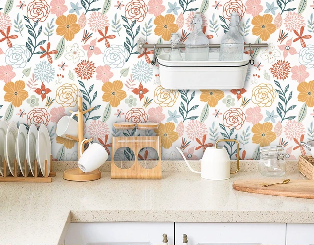 Alt view image 6 of 7 - Floral Peel and Stick Wallpaper 17.71×1181Boho Floral Wallpaper Pink Floral Contact Paper Self Adhesive Removable Wallpaper for Bathroom Cabinet Decorative
