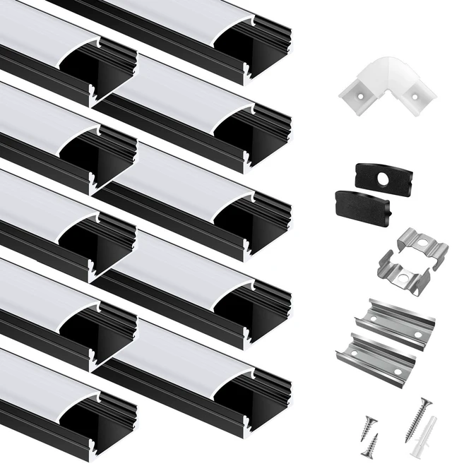 Main image of 10-Pack 6.6ft/2Meter U Shape Black LED Aluminum Channel System with Milky Cover, End Caps and Mounting Clips, Aluminum Channel Profile for LED Strip Light Diffuser Installations (10pack*6.6ft)