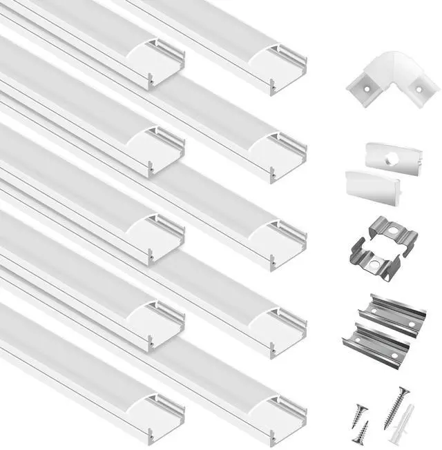 Main image of 10-Pack 6.6ft/2Meter U Shape White LED Aluminum Channel System with Milky Cover, End Caps and Mounting Clips, Aluminum Channel Profile for LED Strip Light Diffuser Installations (10pack*6.6ft)