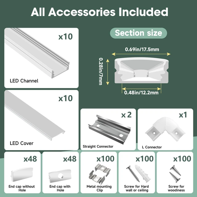 Alt view image 2 of 7 - 10-Pack 6.6ft/2Meter U Shape White LED Aluminum Channel System with Milky Cover, End Caps and Mounting Clips, Aluminum Channel Profile for LED Strip Light Diffuser Installations (10pack*6.6ft)
