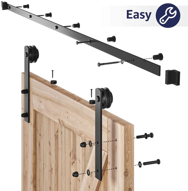 Alt view image 4 of 7 - 5ft Sliding Barn Door Hardware kit, Fit 30" Wide Door Panel Barn Door Track, Sliding Door Hardware kit, Smoothly and Quietly -Heavy Duty Sturdy -Easy to Install, I Shape Hanger