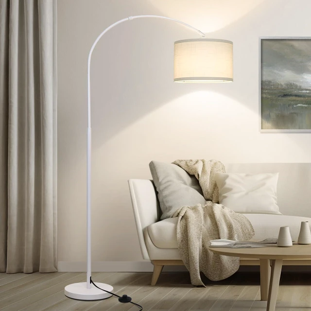 Main image of Arc Floor Lamp, White Standing Light with Adjustable Head and Pedal Switch Modern Over Couch Arched Reading Light, Tall Pole Lamp for Study Bedroom Living room Office